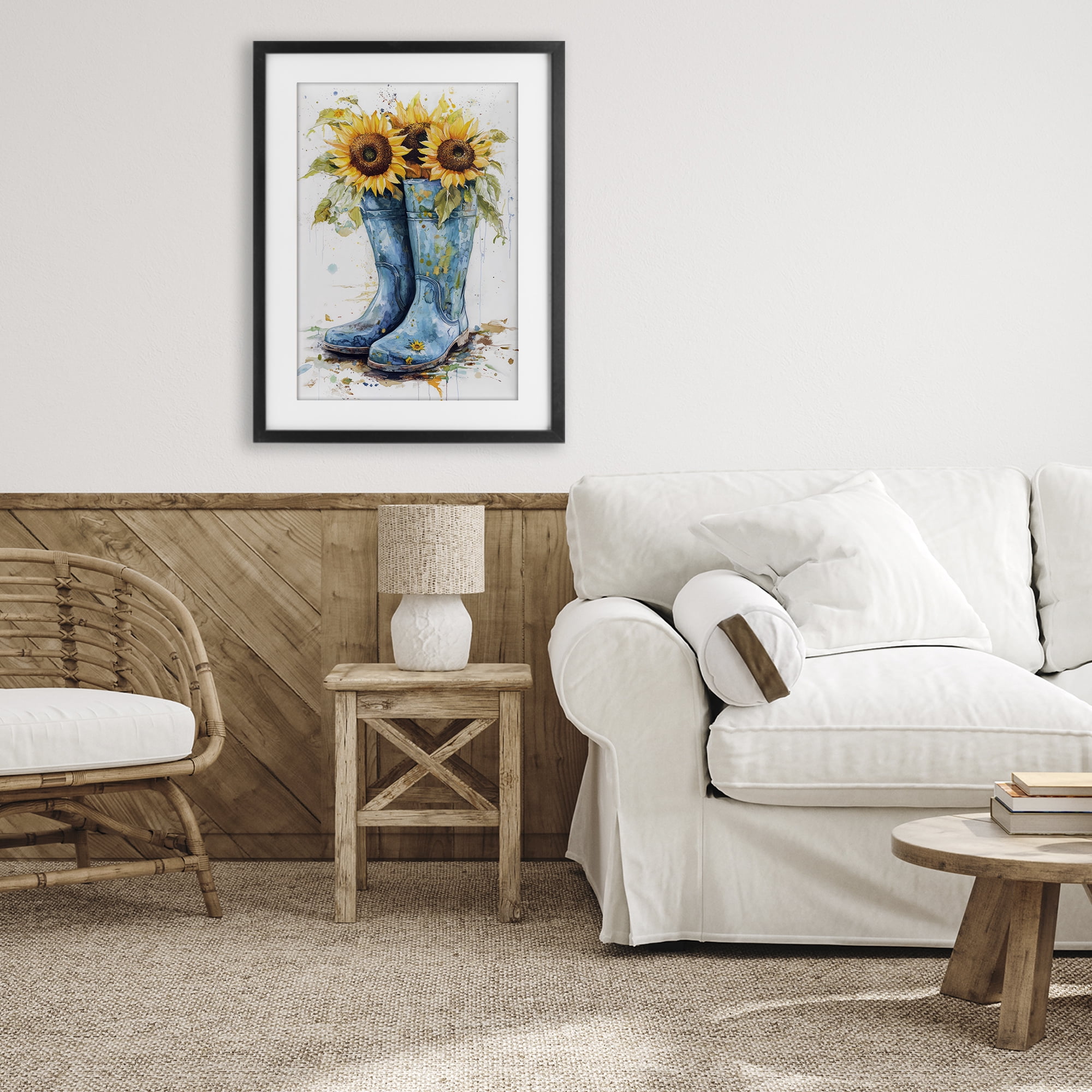 Stupell Industries Blue Rain Boots & Sunflowers Black Framed Print Under Glass, design by Tina LeCour