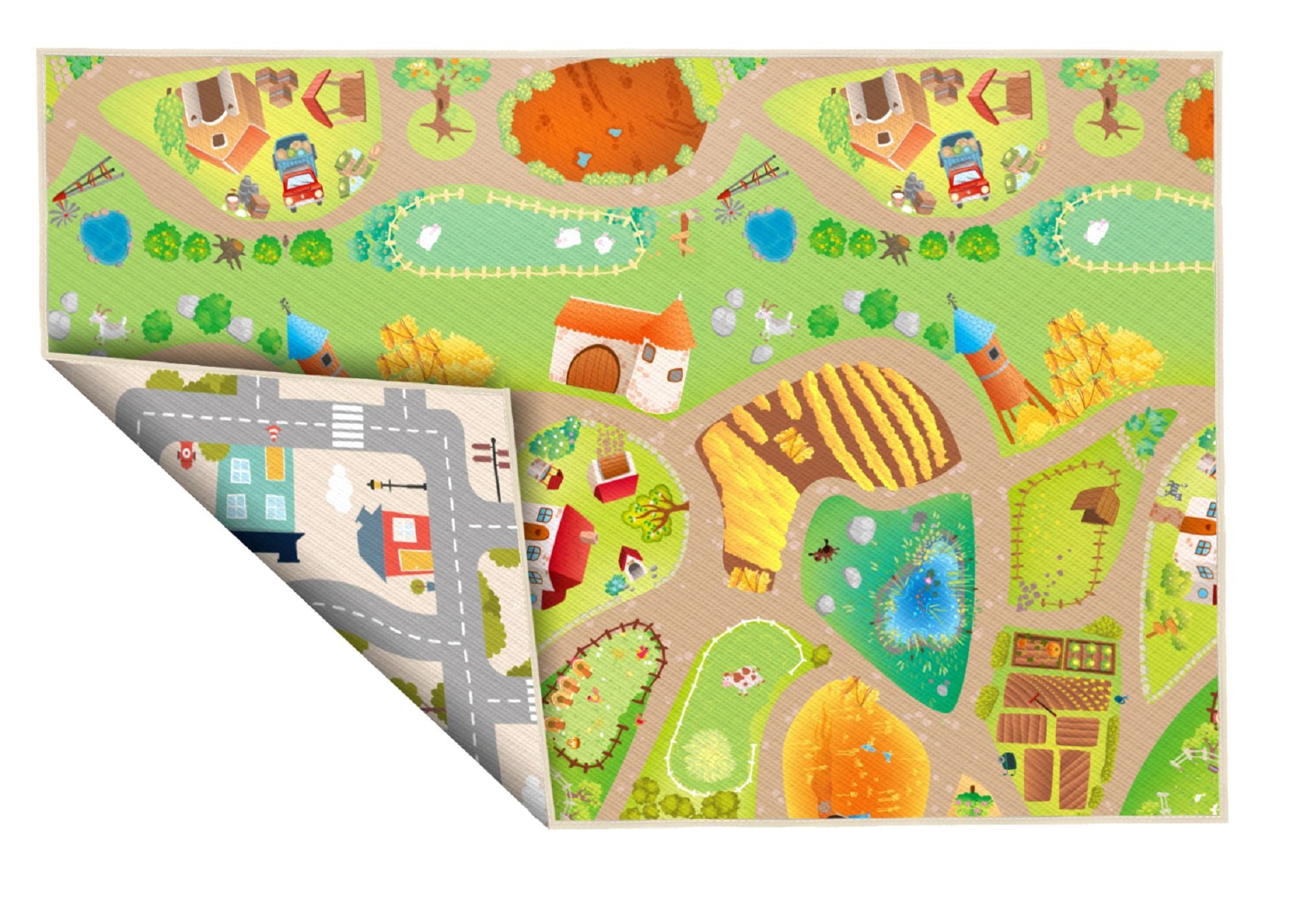 Yokina Farmcity Reversible, Waterproof, Sensory Touch Rolled Kids Playmat for Play Area and Kids Room