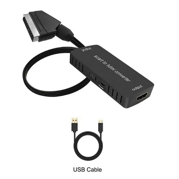 Adaptador de Scart a HDMI, Convertidor de Video y Audio de Scart a HDMI HD, Adaptador HDMI Scart 1080P con Cable HDMI, Adaptador de Scart a HDMI para TV STB VHS Xbox PS3 HDTV Sky DVD Blu-ray, etc.