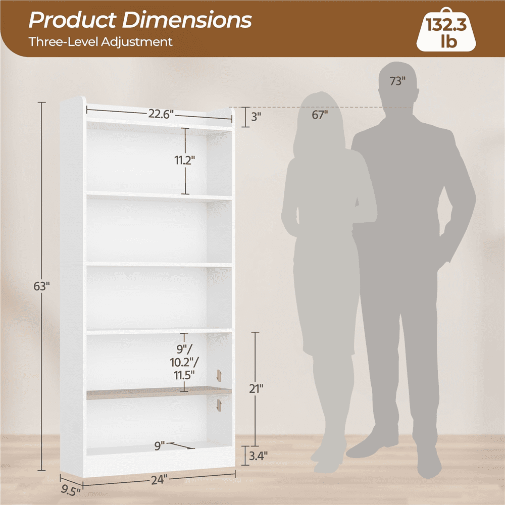 Renwick Wooden 6 Layer Modern Open Shelf Bookcase with Top Compartment, White