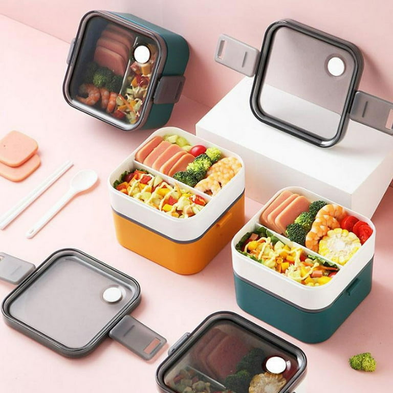 Sealed Bento Box Lunch Box Square Lunch Box With 2 Layers 2 Compartments  For Adults And Children For Work And School Trips White 
