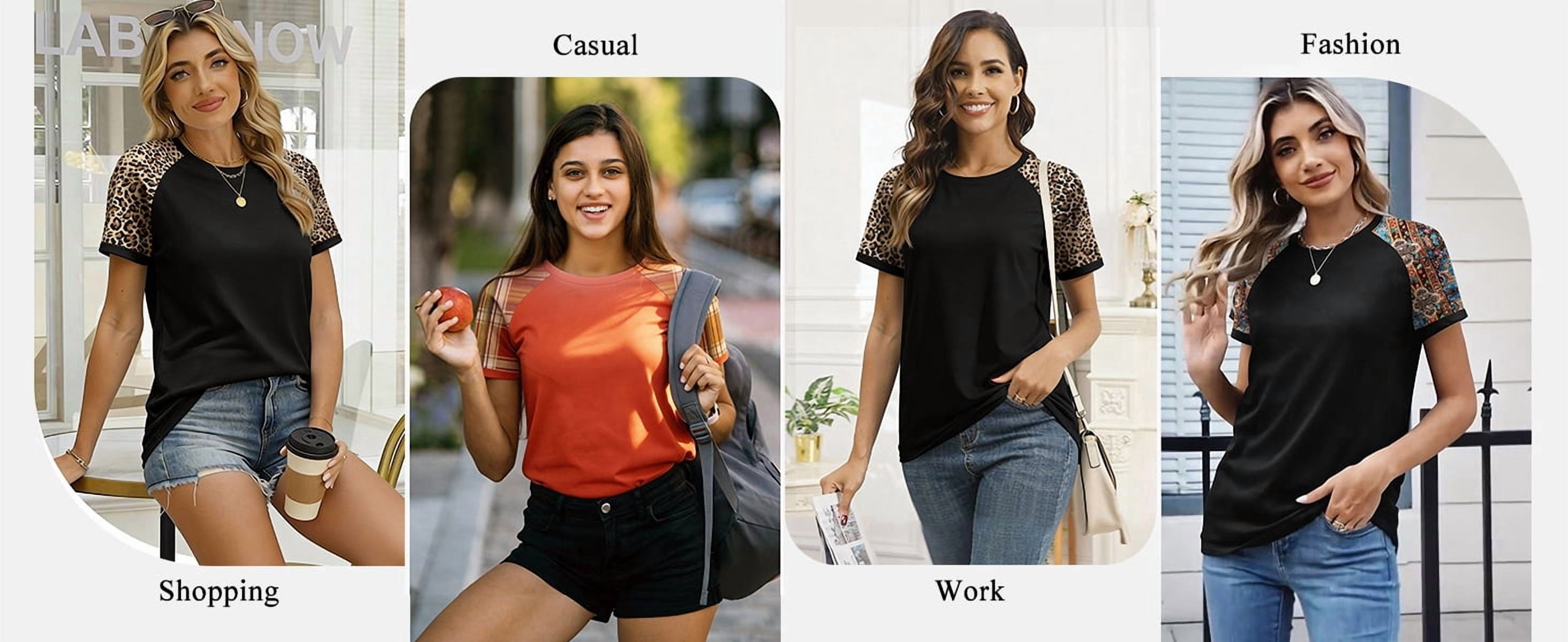 Fantaslook Color Block T Shirts for Women Crewneck Short Sleeve Tops Summer Blouses Fashion Clothes