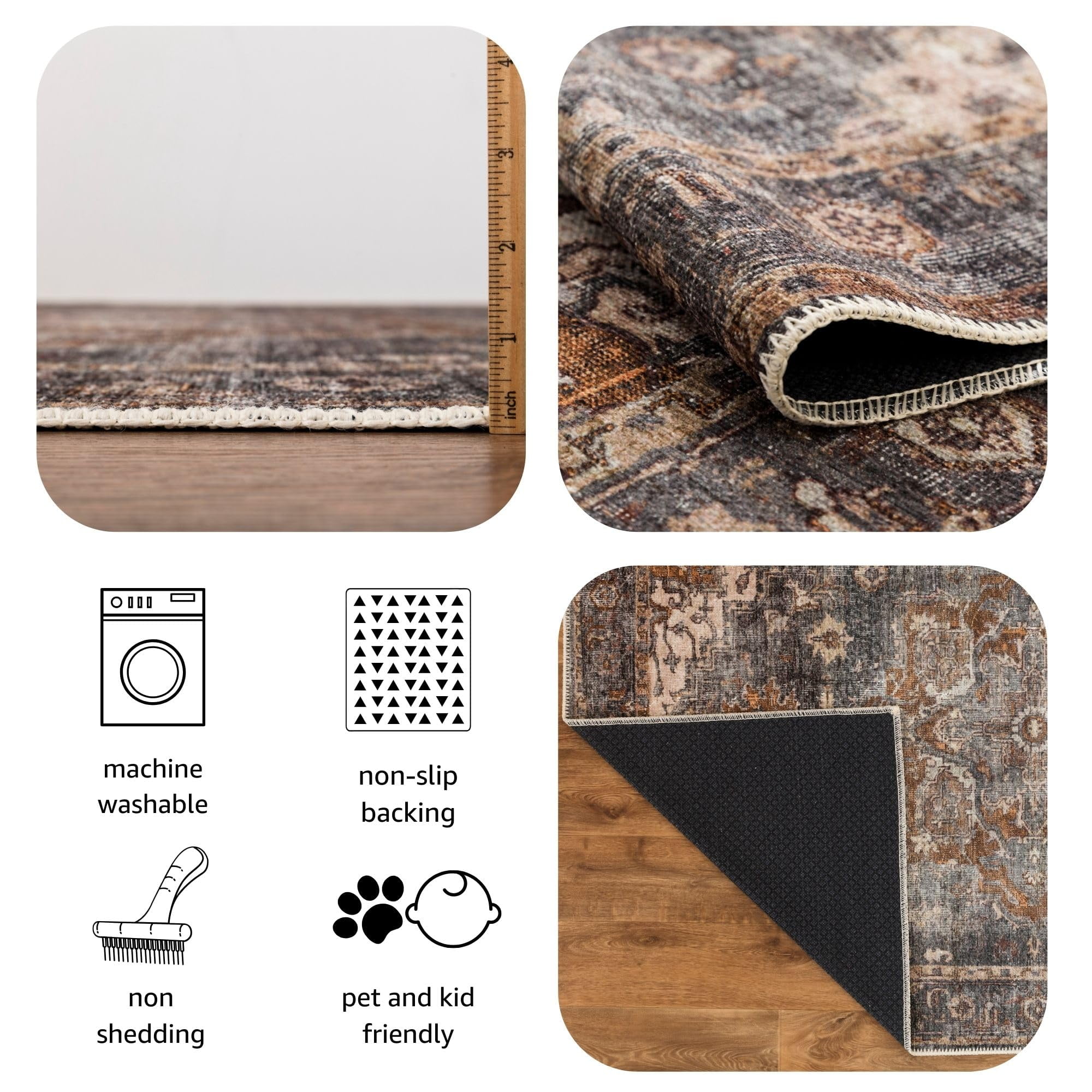 Keen Home Design Machine Washable Area Rugs with Non-slip Backing, Ideal for Hallway, Living Room, Bedroom, Kitchen and Laundry Room, Vintage Moroccan and Low Pile Rug - ( 8' x 10' )