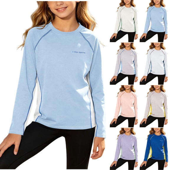 Fancifize Kids UTF 50 Sun Protection Shirts Teen Girls Long Sleeve Rash Guard Pullover Tops for Outdoor Athletic Size 4-16