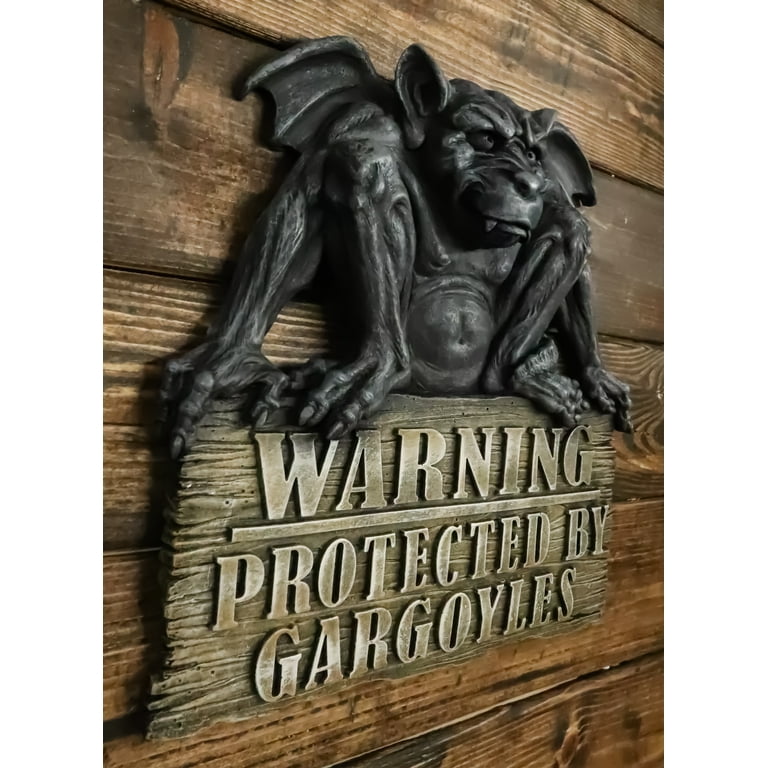 Gothic Winged Gargoyle On Warning Protected By Gargoyles