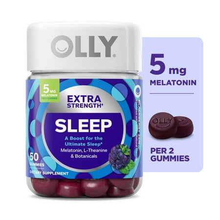 OLLY Extra Strength Sleep Gummy Supplement, 5mg Melatonin, Blackberry Zen Flavored, 50 Count