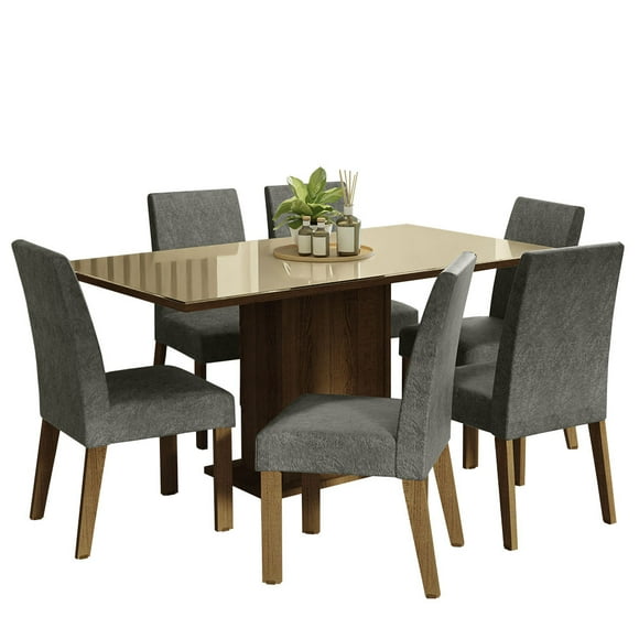 Juego de Comedor Madesa Mesa de Tapa de Vidrio y 6 Sillas Plata Alexis