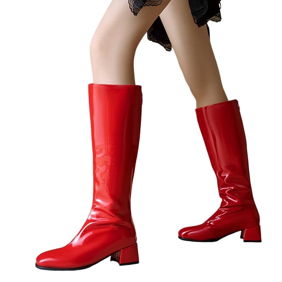 Womens Knee High Boots with Back Zipper 2025 Winter Fall Patent Leather Knee Length Long Tall Party Dress Boots