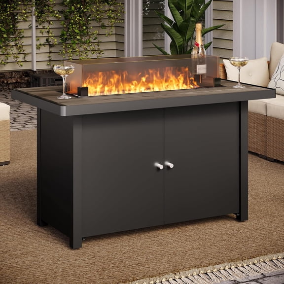 Propane Fire Pit Table 43 Inch with Lid, 55,000 Gas Fire Pits for Outside Patio with Glass Wind Guard