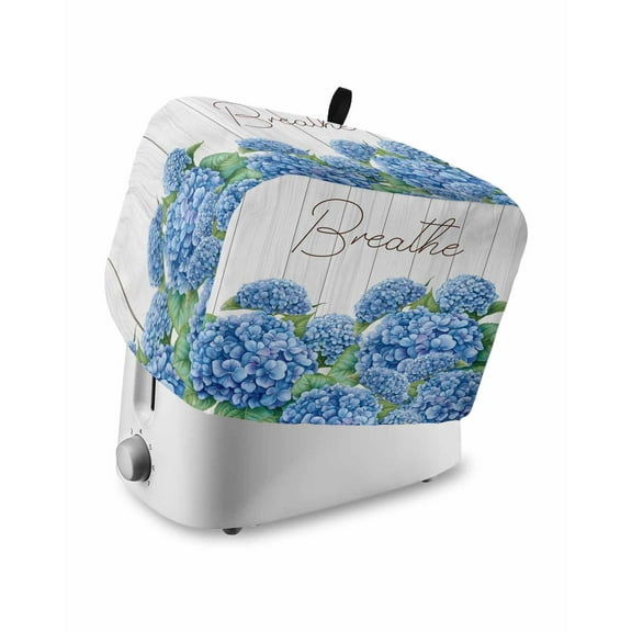 Fsddascl Blue Hydrangeas Floral Toaster Cover 4 Slice, Large Kitchen Appliance Covers, Spring Summer Flower Wooden Grain Toaster Oven Cover with Loop, Bread Machine Cover Polyester Dust Cover