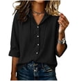 thumbnail image 3 of Neewe Womens Cotton Linen Plain Lapel 3/4 Sleeve Business Casual Blouses Button Shirts Tops Dressy with Spring Fall, 3 of 6