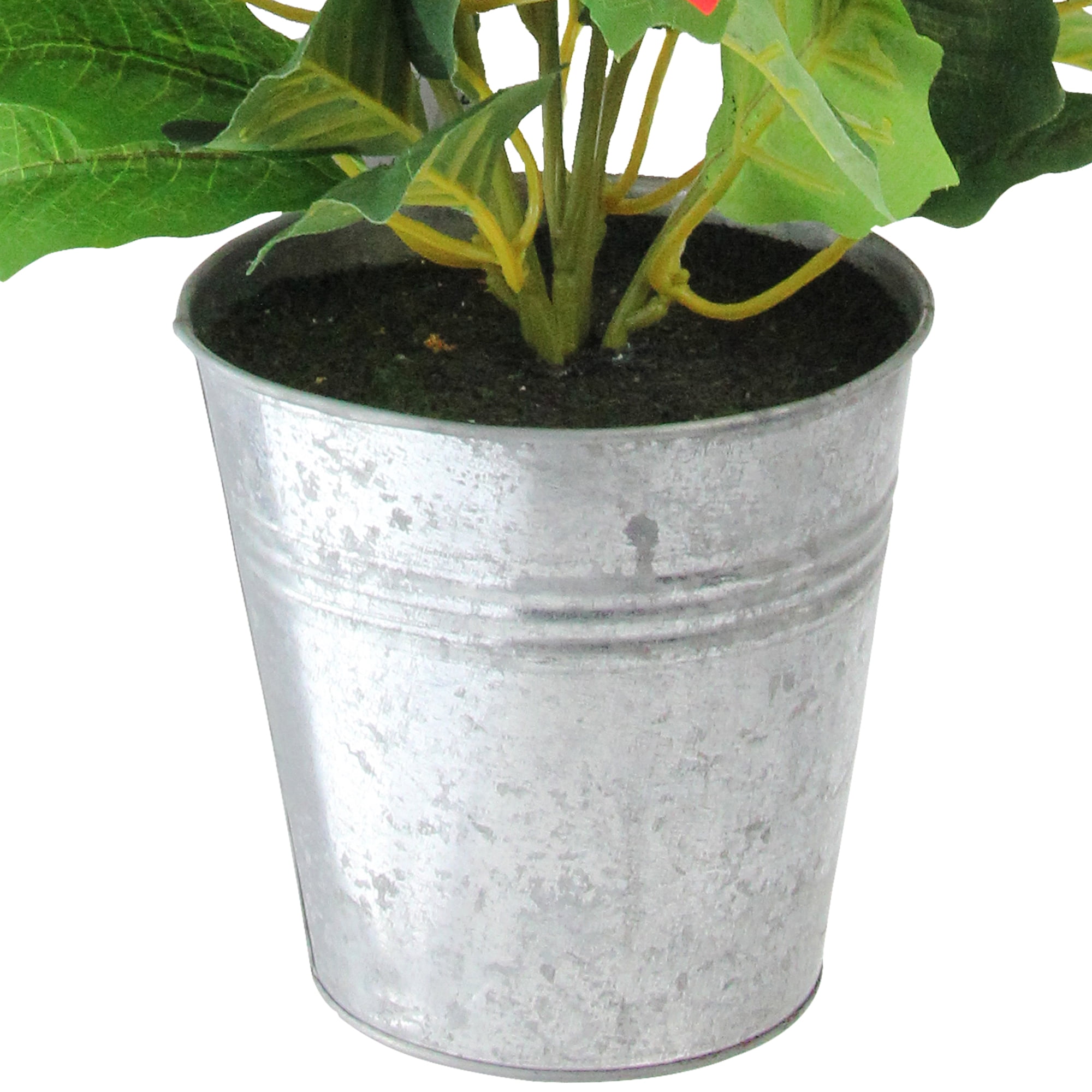 Northlight 15.5" Red and Green Artificial Poinsettia Christmas Flower Arrangement in Silver Pot