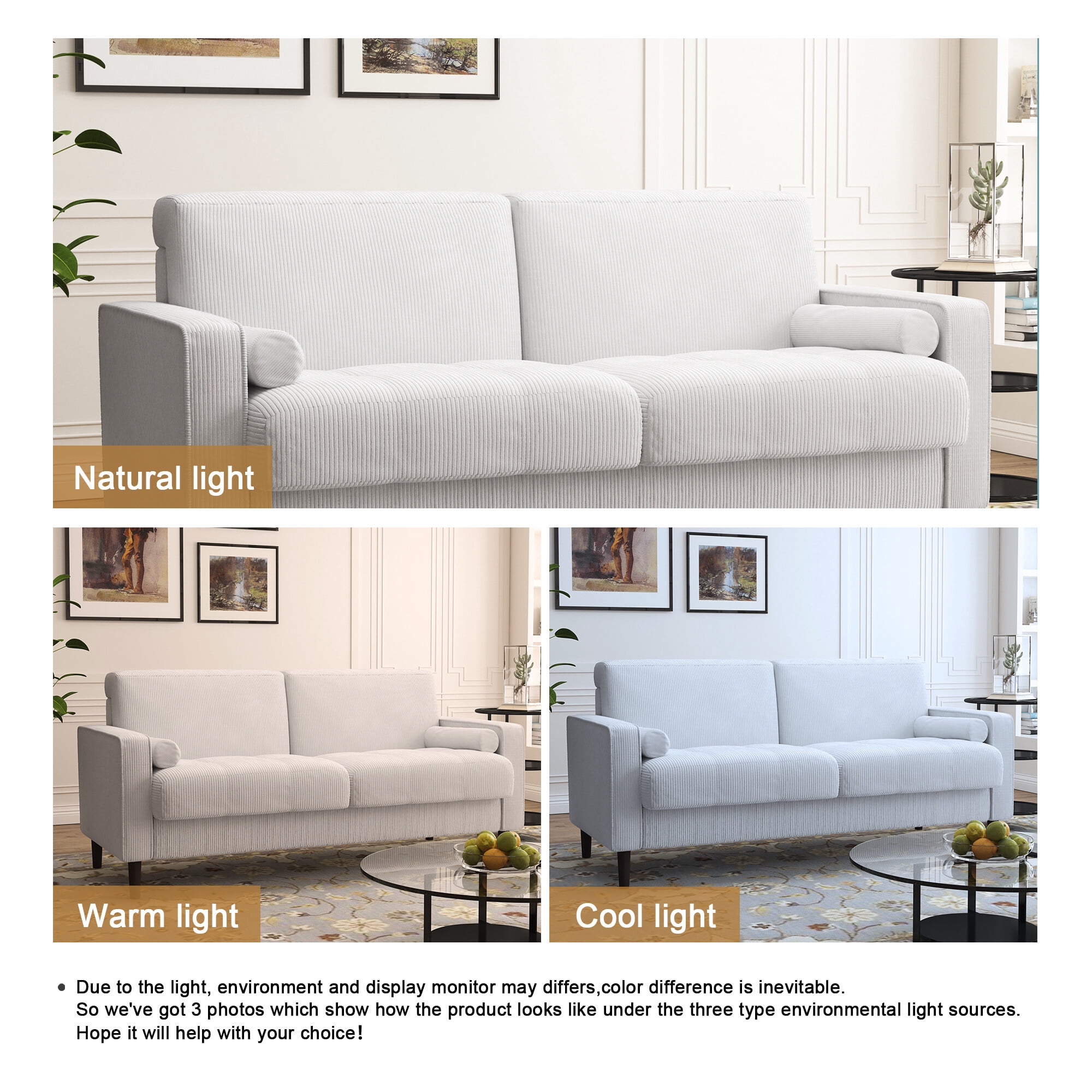 UIXE 62'' Loveseat Sofa for Living Room Indoor 2-seater Sofa Small Couch for Bedroom Office, Beige