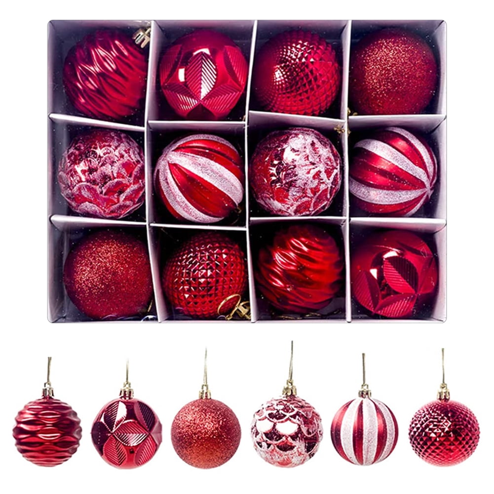 Private Jungle Christmas Tree Decoration Ornaments Pendants 12pcs Shatterproof Balls Large Hanging Ball for Xmas Hanging Decorations Festival Holiday Wedding Party Decor,Red