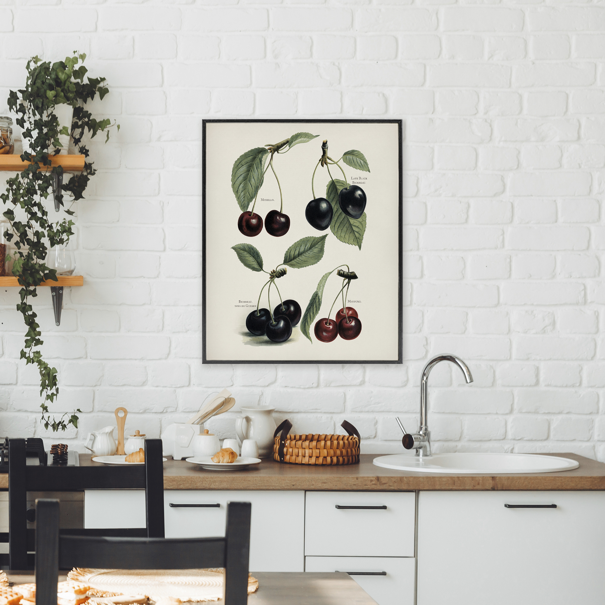 Natural Detailed Cherry Studies Black Framed Giclee Art, design by Lettered and Lined