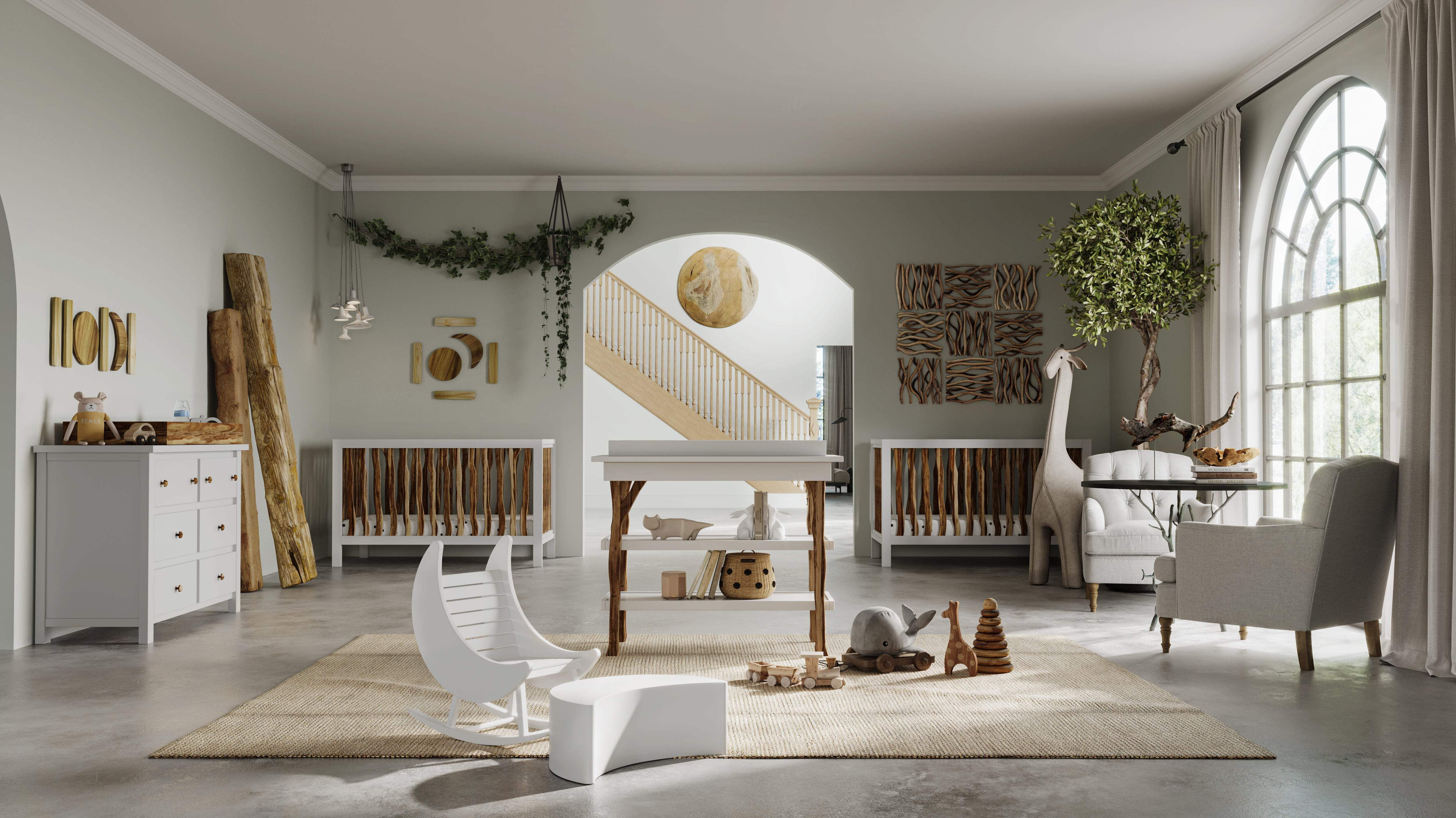 Milk Street Baby Branch Open Shelf Changing Table in Natural with Snow GREENGUARD GOLD CERTIFIED FINISHES