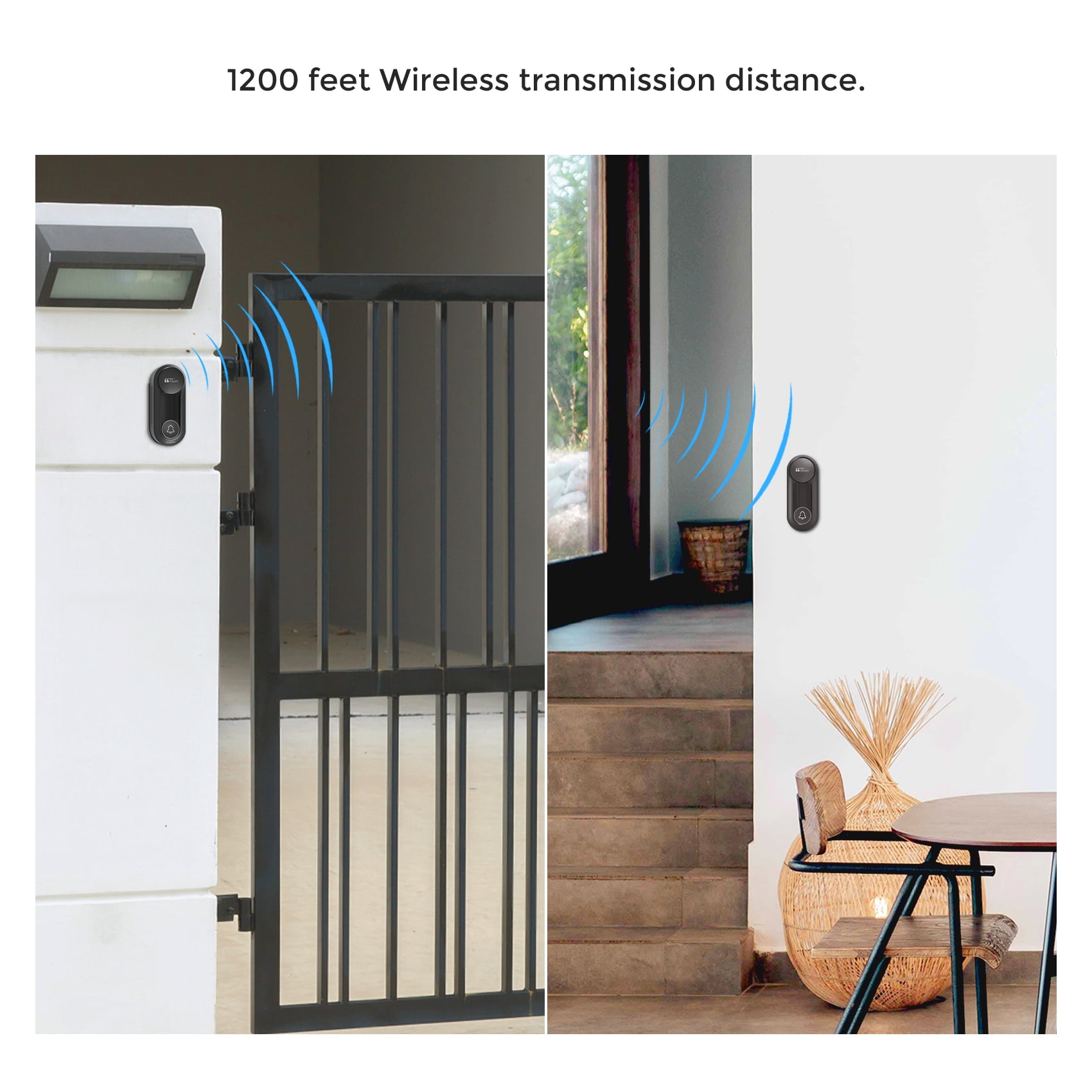 Wireless Doorbell, Hosmart Ultra Bell Wireless Intercom Doorbell System, Battery Operated Door Bell, Full Duplex Audio Doorbell Waterproof with 8 Doorbell Chime 1200Ft Range for Home Business