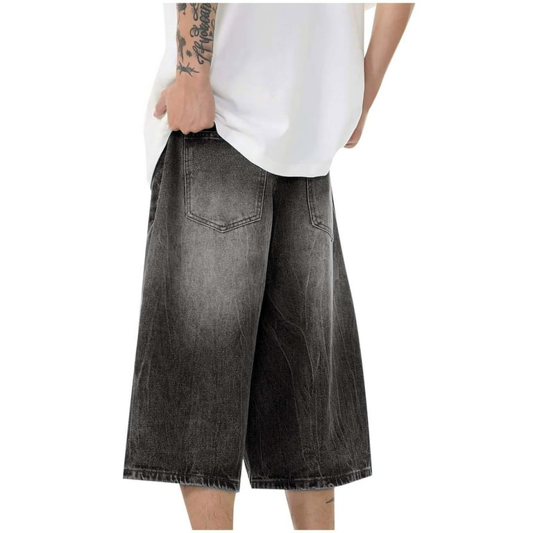 Mens Jean Shorts Baggy Hip Hop Sports Casual Capri Jeans with