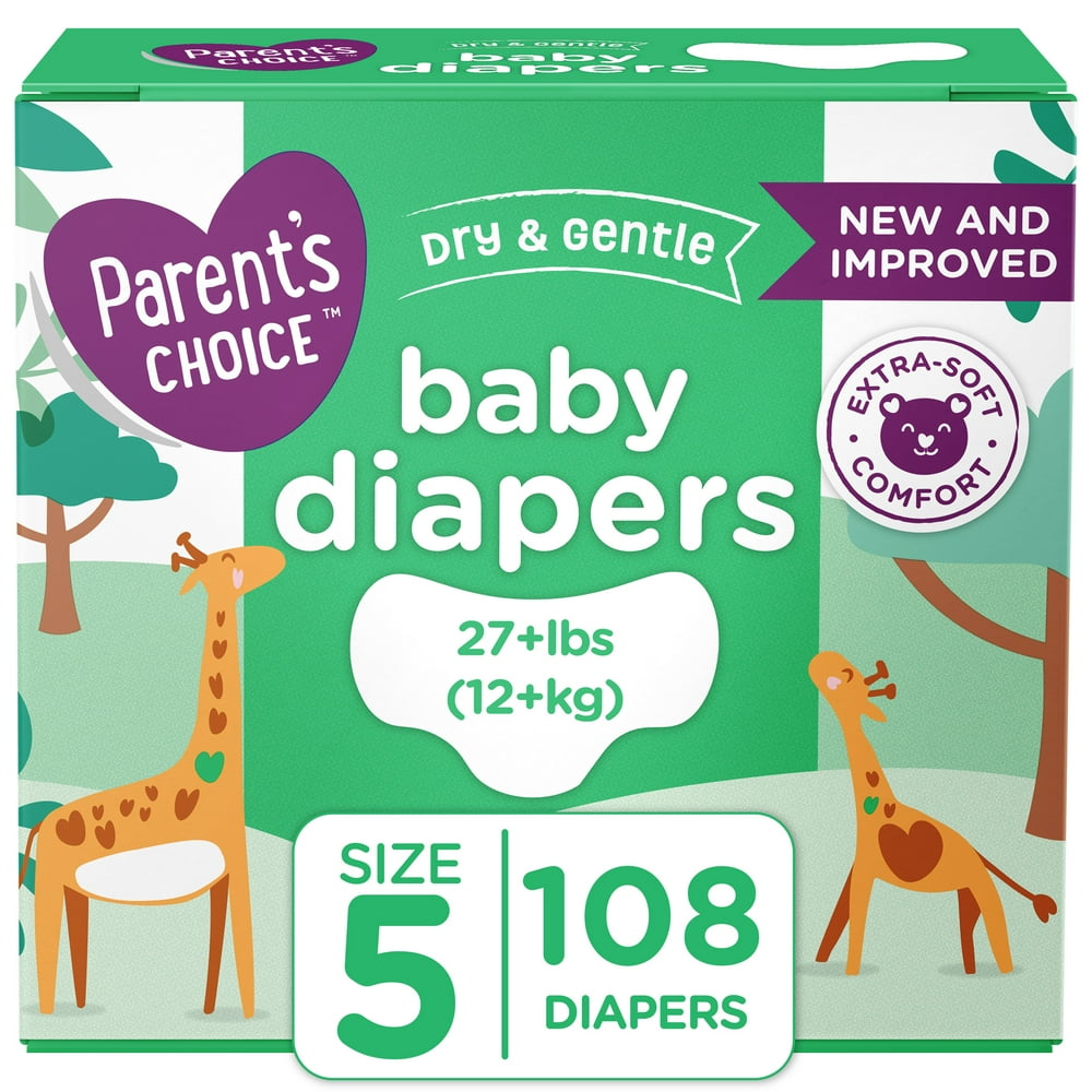 Parent's Choice Dry and Gentle Baby Diapers, Size 5, 108 Count