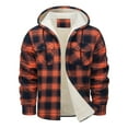 thumbnail image 4 of Flannel Hooded Jacket for Men Big and Tall Plaid Sherpa Thermal Lined Shirt Jacket Orange 3XL, 4 of 5