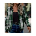 thumbnail image 4 of Shackets for Women Casual Zip Up Flannel Plaid Jackets Long Sleeve Baggy Outwear Coat Fall Clothes Green XL, 4 of 6