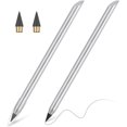 thumbnail image 1 of LAICAIW 2 Pcs Crayon Sans Encre en Métal, Crayon Infini, Crayon Éternel Réutilisable, Crayon à Plume Remplaçable avec 2 Pointes Remplaçables pour Écrire Dessiner Étudiants Maison Bureau Fournitures Scolaires (Argent), 1 of 7