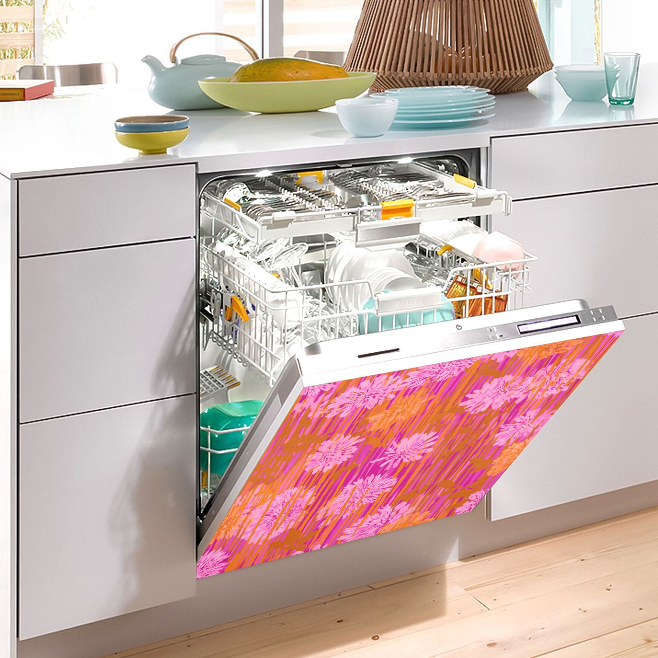 IAUYY Magnetic decorative sticker - 23x26 Inch PVC Refrigerator Decorative Cover, Removable DIY Art for Kitchen Appliances Orange Flowers