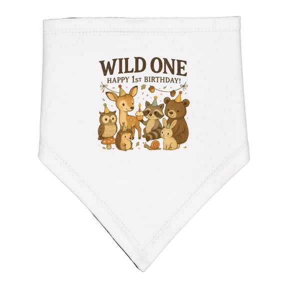 Inktastic Wild One Happy 1st Birthday Woodland Animals Baby Bandana Bib