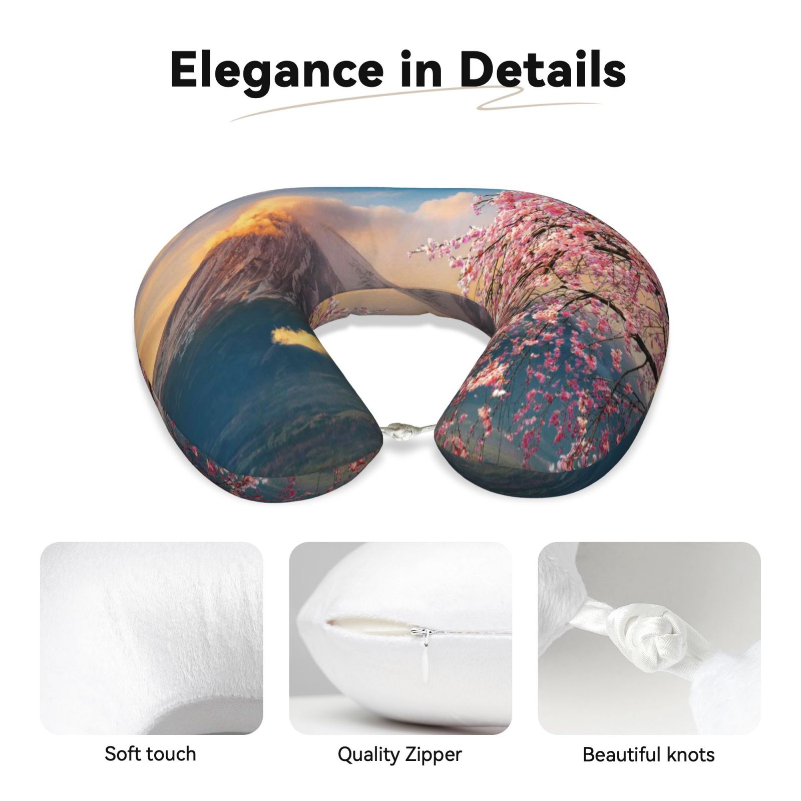 Xecao Cherry Blossoms Print Memory Foam Cervical Neck Pillow Versatile U-Shaped Pillows for Home,Office,Camping,Travelling,Soft Washable Cover