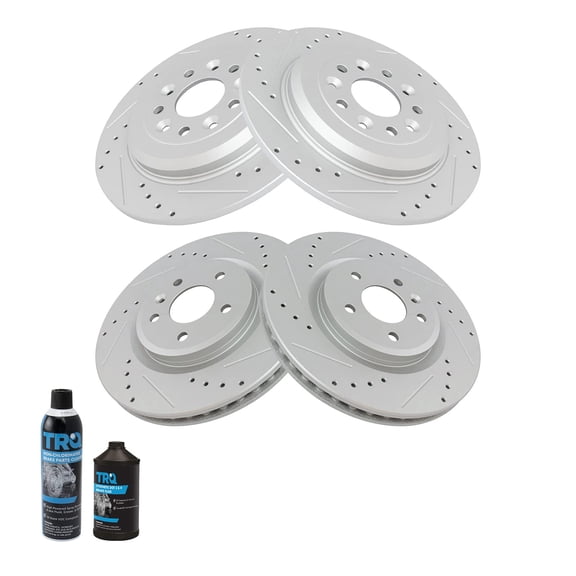 TRQ Performance Drilled Slotted Front Rear G-Coated Brake Rotor Set for Ford BRA19764