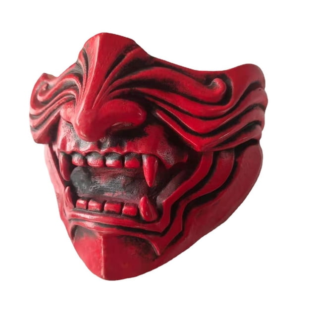 Máscara de samurái roja de Hannya Demon de látex para cosplay de Halloween