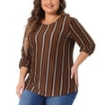 thumbnail image 2 of DARING DIVA Women's Plus Boho Color Block Elastic Cuff Long Sleeve Striped Top 1X Orange, 2 of 6