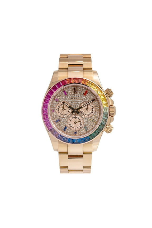 Pre-Owned Rolex Daytona Diamond Watch, 116505 40mm, Rainbow Diamond Dial With Rose Gold Oyster Bracelet