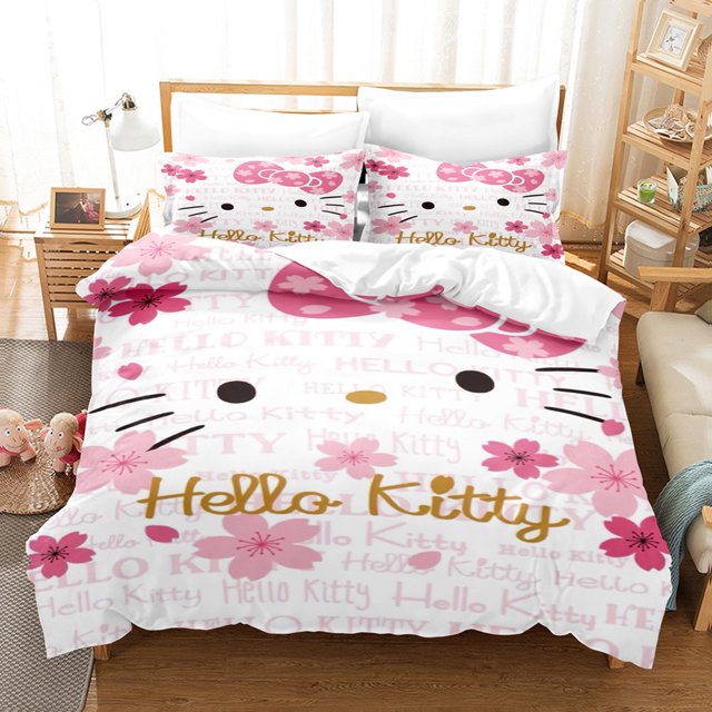Ensemble de Literie Mignon Dessin Animé Hello Kitty Amour Taie d'Oreiller Anime Literie Imprimée 3D Housse de Couette Bébé Enfants RJ