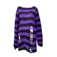 thumbnail image 2 of Qiylii Women Hole Sweater Shirt Round Neck Striped Knitting Casual Tops, 2 of 3