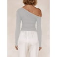 thumbnail image 5 of Rdhnmea Women Long Sleeve T-Shirts Solid Color Oblique Shoulder Shirts, 5 of 6