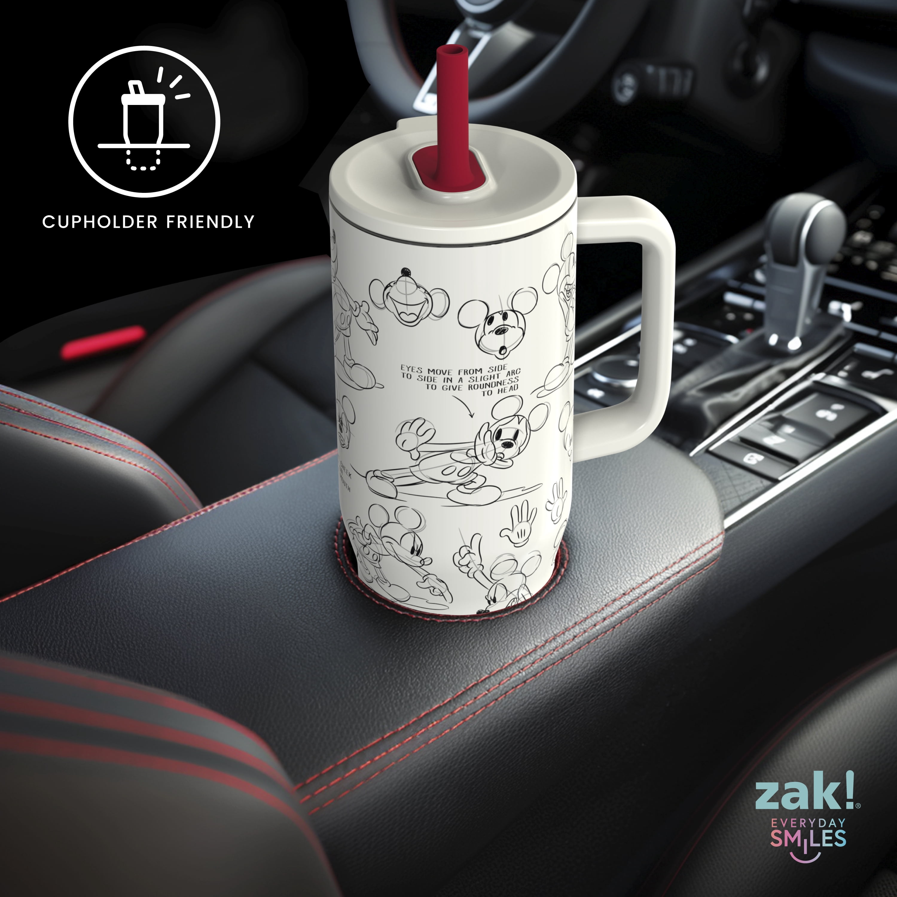 Zak Designs 30oz Mickey Double Wall Stainless Steel Vaccuum Insulated Sutton Straw Tumbler