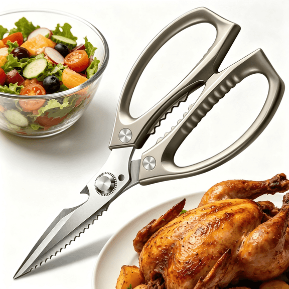 Plys Heavy Duty Kitchen Scissors for Food, All Purpose Cooking Poultry Shears for Chicken, Bones, Fish & Vegetable, Stainless Steel,Dishwasher Safe
