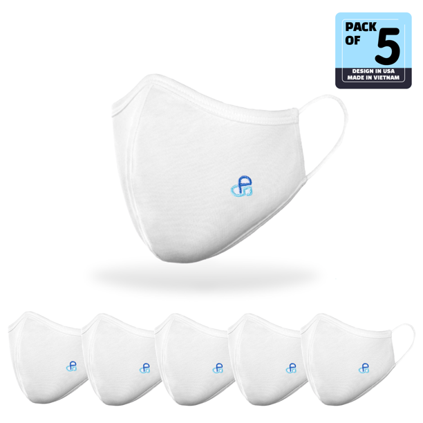 Safepro White Face Mask, 5 Pcs Cotton Cloth Face Masks Washable