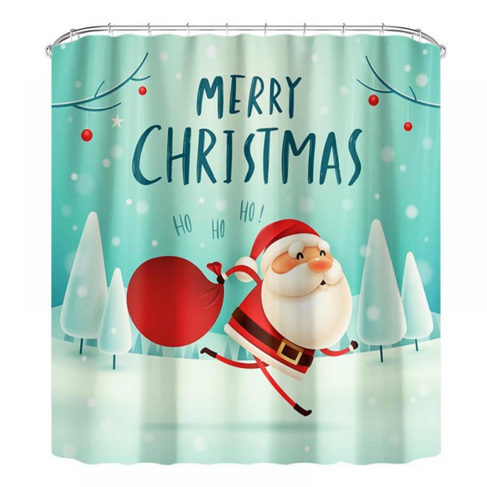 Christmas Santa Pattern 180*200cm Polyester Waterproof Shower Curtain Bath Decor 
