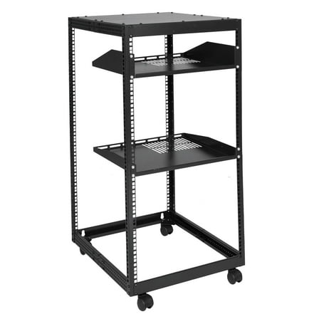 20U Open Frame Server Rack, Adjustable Depth 15"-40", 4-Post Network Rack with Casters, Wall Mount or Freestanding for IT/AV Equipment, Router, Modem
