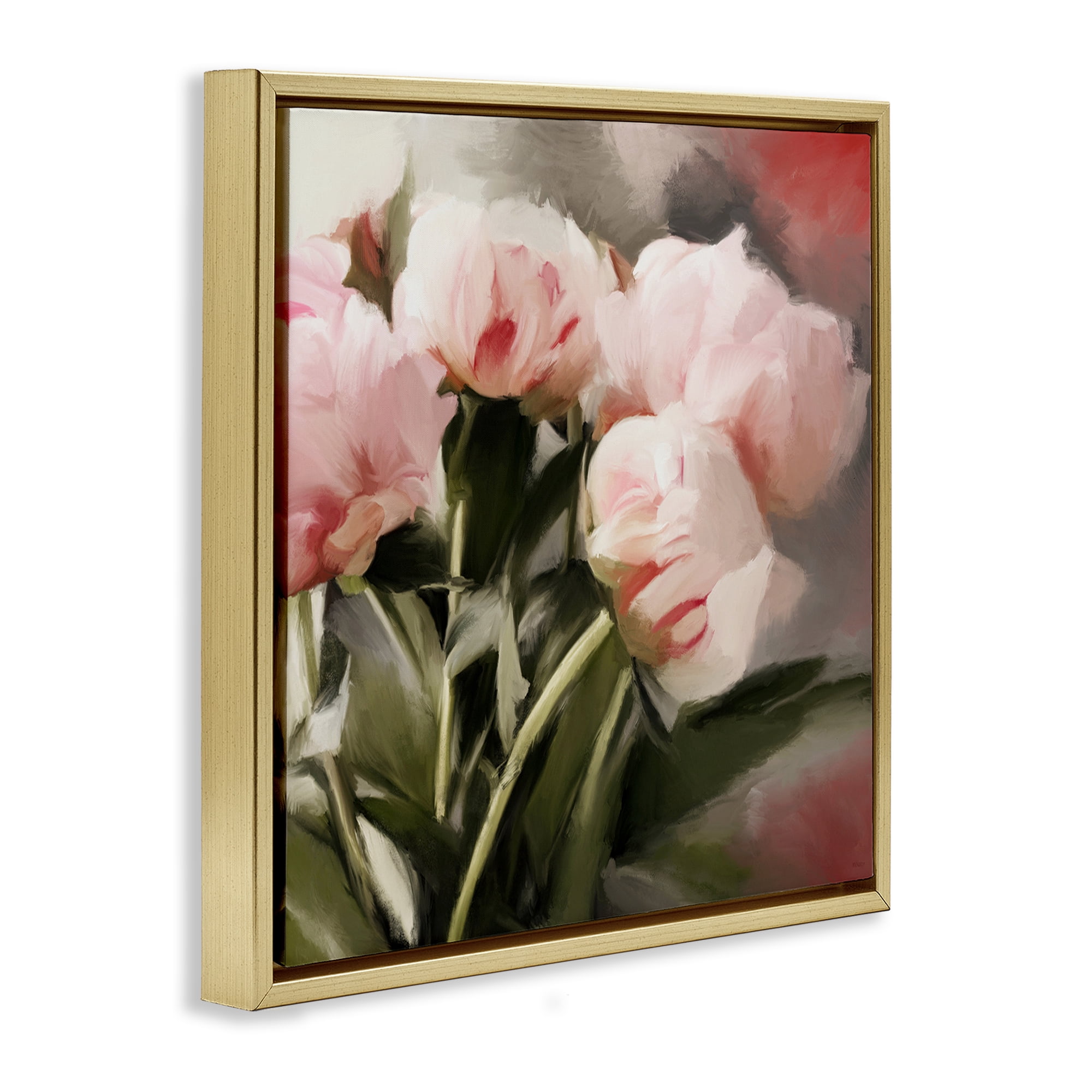 Stupell Industries Pink Floral Arrangement Botanical & Floral Painting Gold Floater Framed Art Print Wall Art, 18 x 18