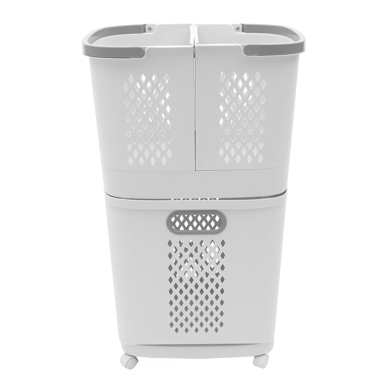 2 Tier PP Vertical Rolling Laundry Cart with 4 Wheels 3 Removable Hollowed Out Laundry Hampers for Laundry, Towels, Blankets and Bathroom Organization
