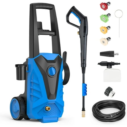 Pressure Washer, 2.0 GPM Electric Power Washer with 5 Quick Connect Nozzles, High Pressure Cleaning with Foam Cannon, for Fences Decks Patios, Home Cleaning, Blue