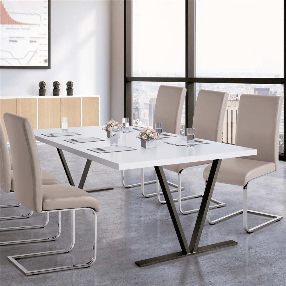 Alden Design 2PCS Faux Leather Dining Chairs with Metal Legs for Kitchen Dining Room, Light Brown