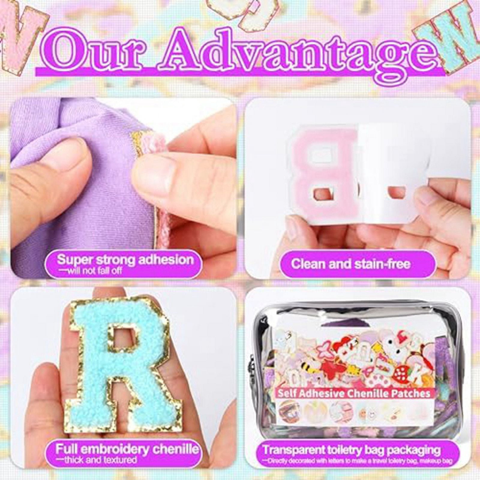 Self-Adhesive Letter Patch Iron-On College Letter Patch Sticker Clothing Backpack Embroidery Applique