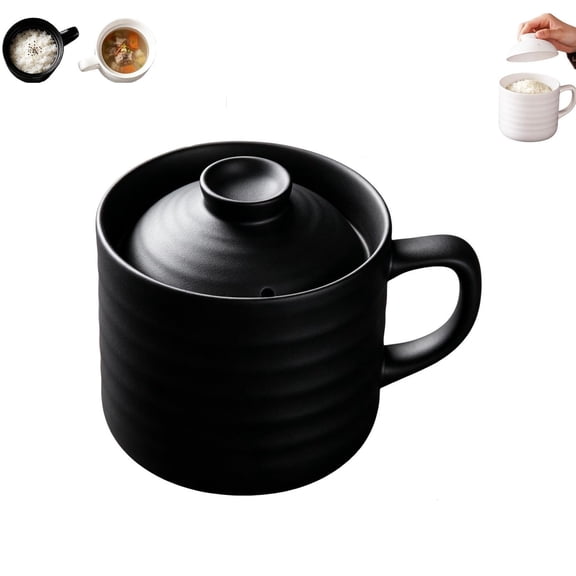Rice Cooking Mug, Ceramics Microwave Cooker with Lid, Oven Safe Meal Mug Range Direct Fire Compatible Rice Cooking Pot
