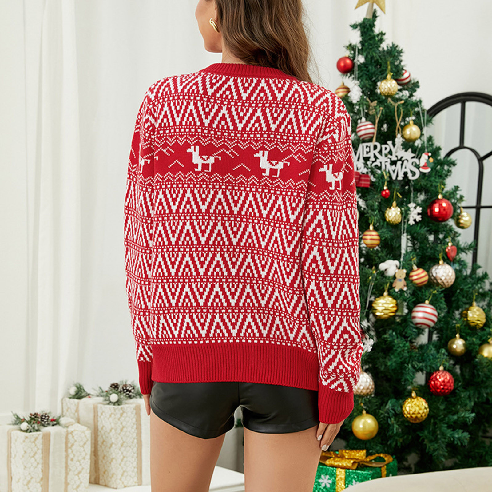 Aboser Ugly Christmas Sweaters for Women Trendy Clearance Cool Sheep Print  Pullover Sweater Cute Striped Red Knit Tops Loose Crewneck Knitwear