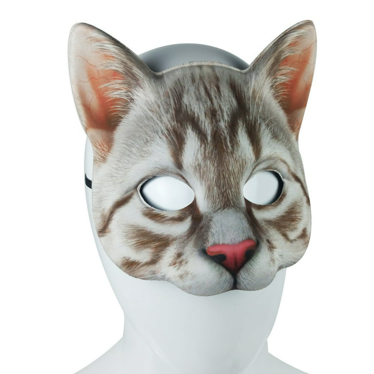 Cat Animal Head Mask, Digital Print Tabby Half Face Mask, Fancy