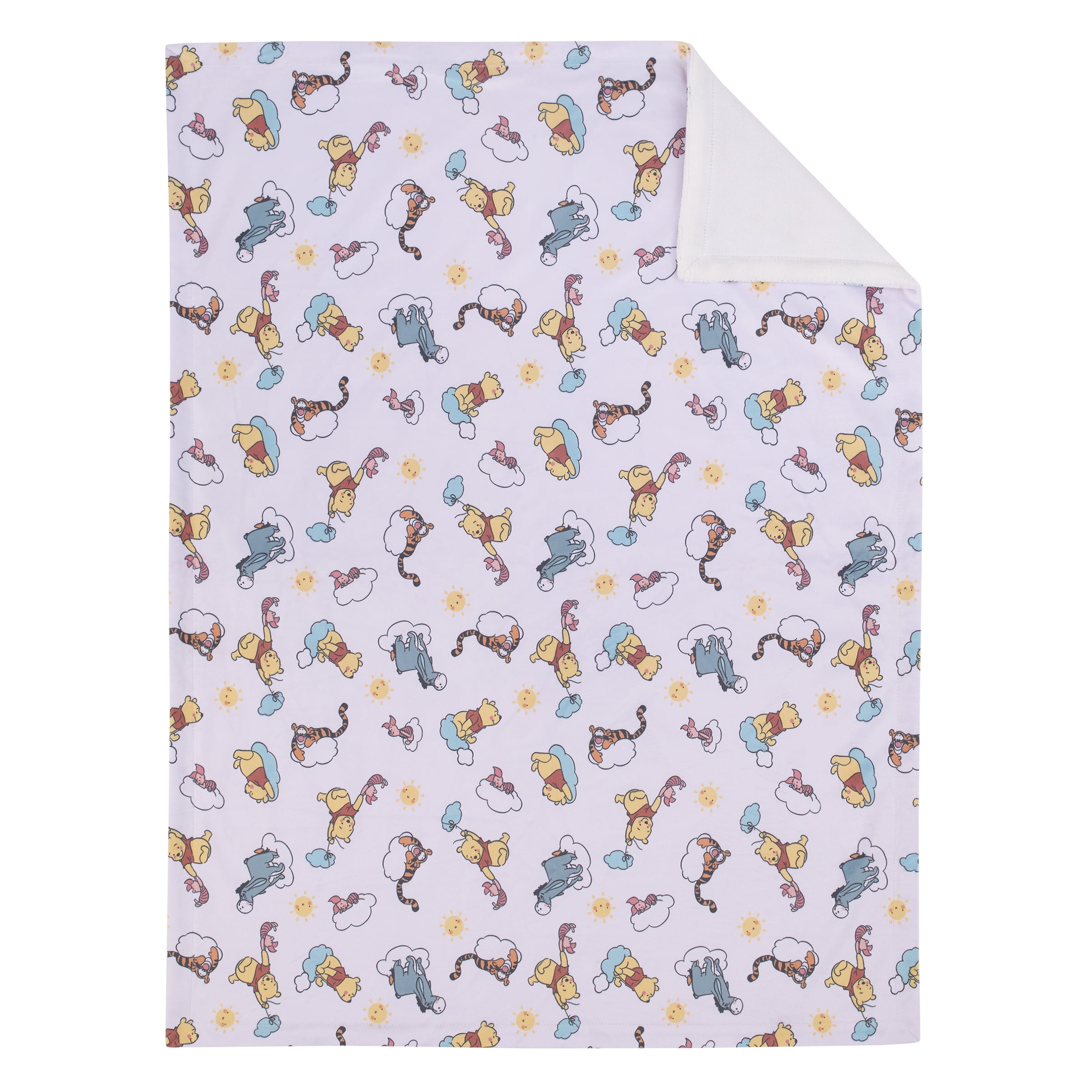 Disney Winnie the Pooh so Loved Deluxe Reversible Baby Blanket, Yellow, Aqua, Boy and Girl Infants